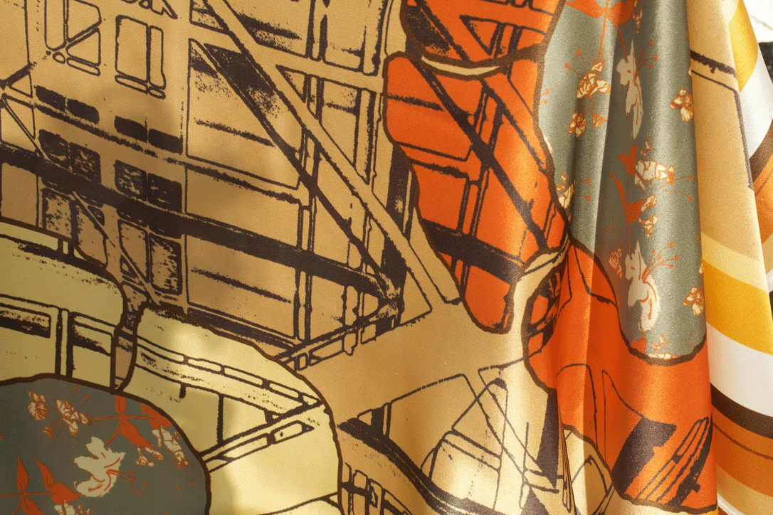 Urban flower, square silk scarf- warm
