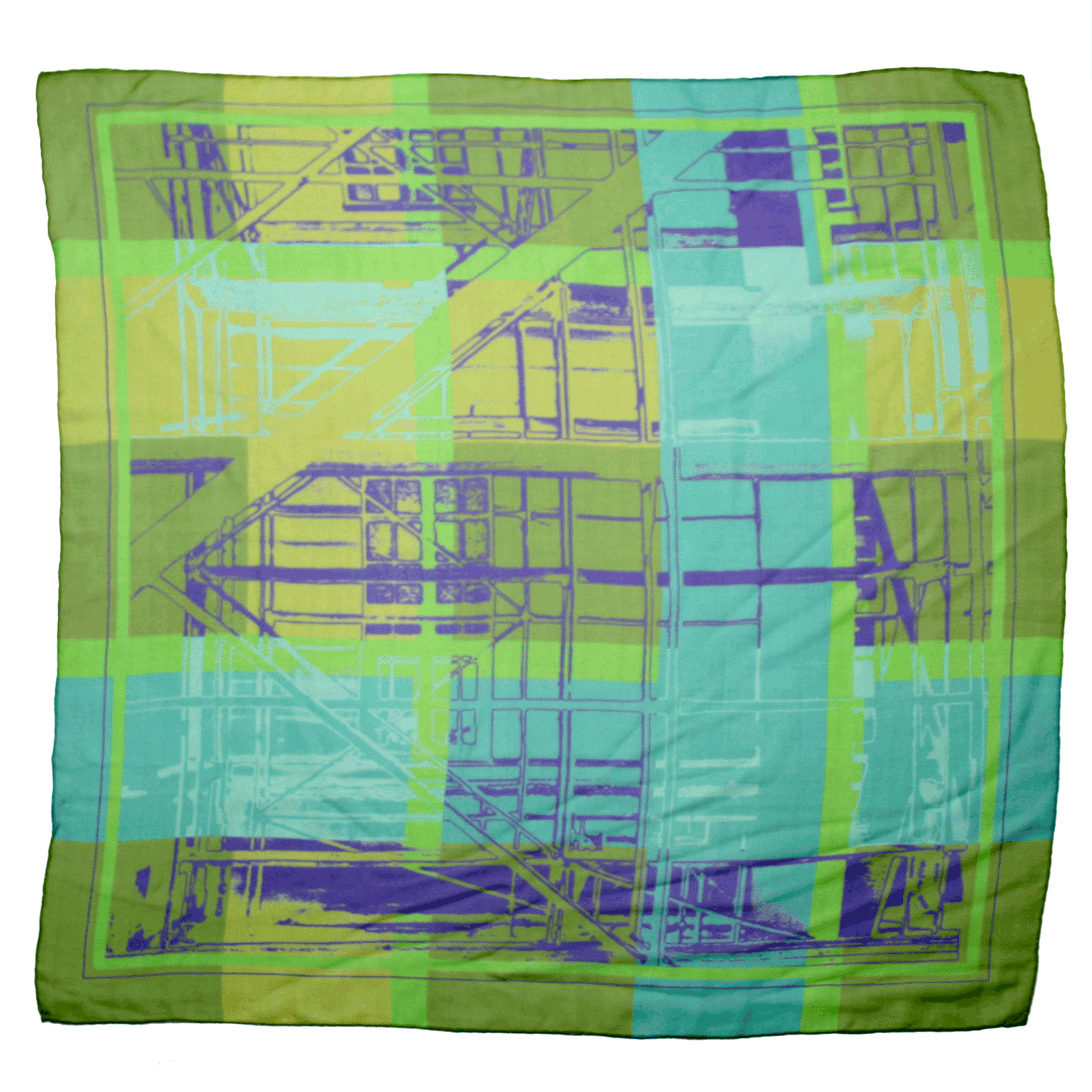 Scaffolding Check Silk Georgette Scarf, green