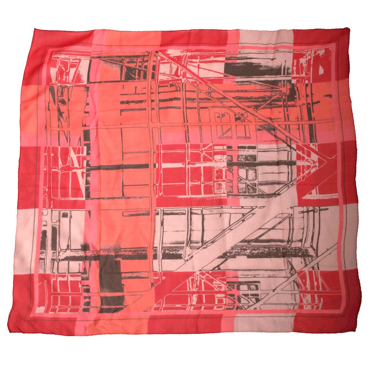 square silk scarf -Red Scaffolding check