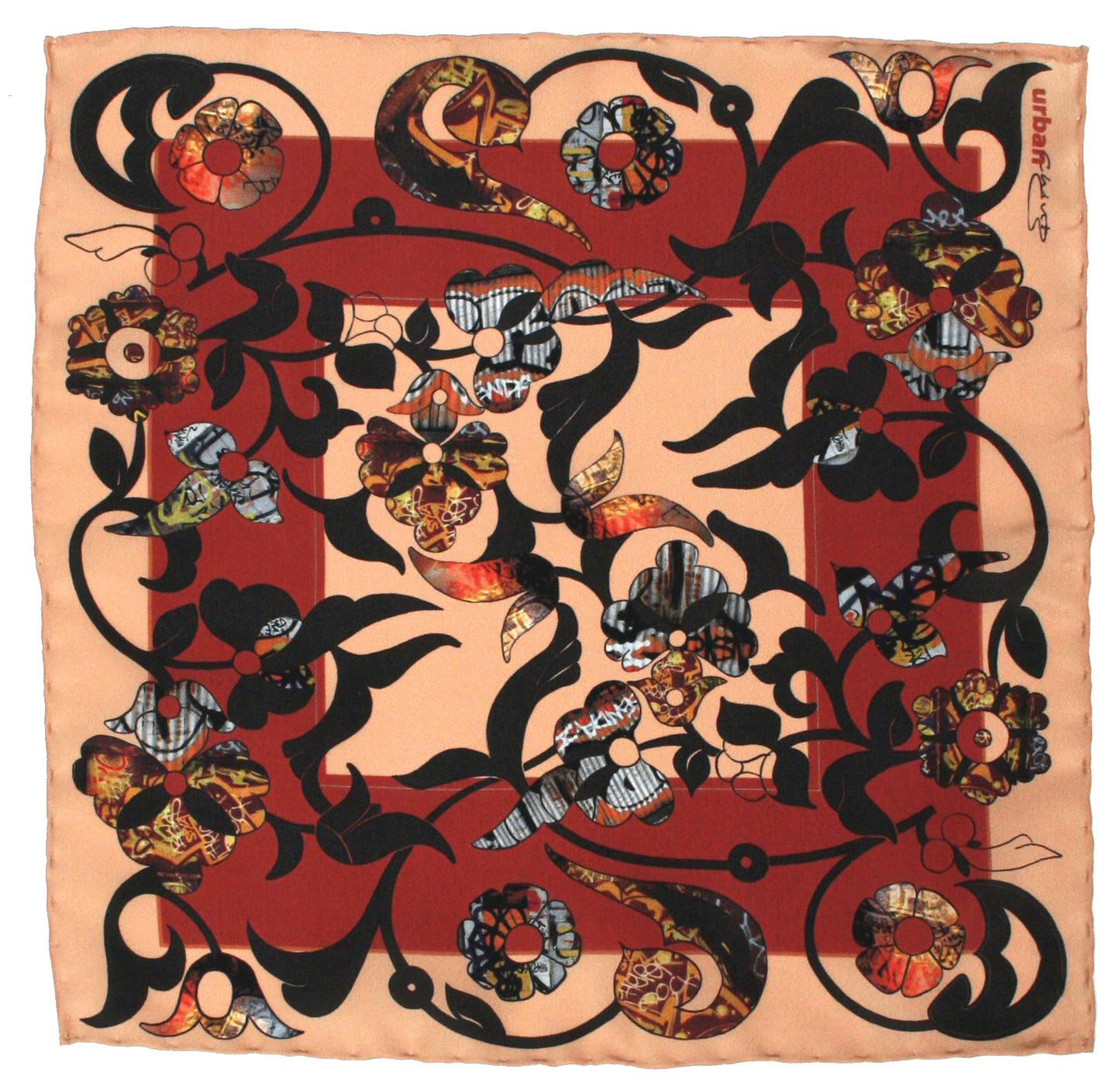 Silk Pocket Square-East London taup/terracotta