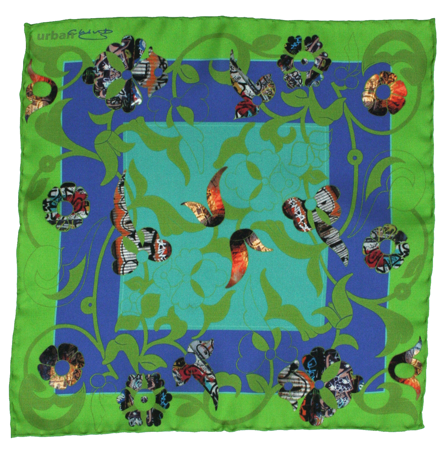 Silk Pocket Square-East London green/blue