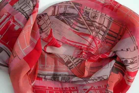 Silk Georgette Scarf-Red Scaffolding Check