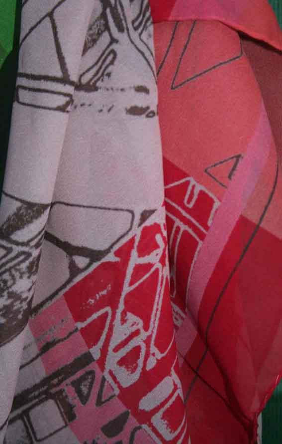 square silk scarf -Red Scaffolding check