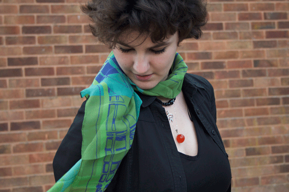 Scaffolding Check Silk Georgette Scarf, green