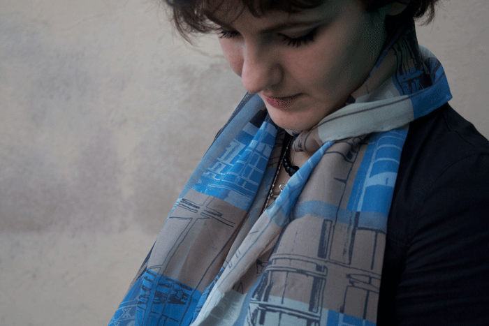 Silk scarf -Blue Scaffolding check