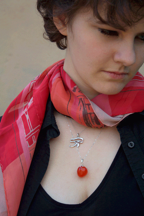Silk Georgette Scarf-Red Scaffolding Check