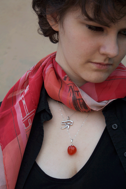 square silk scarf -Red Scaffolding check