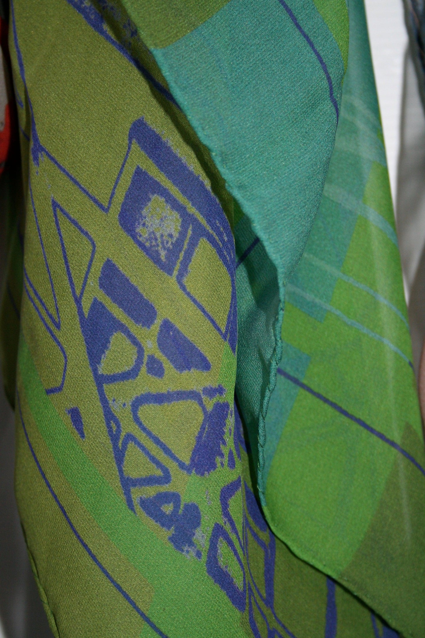 Scaffolding Check Silk Georgette Scarf, green
