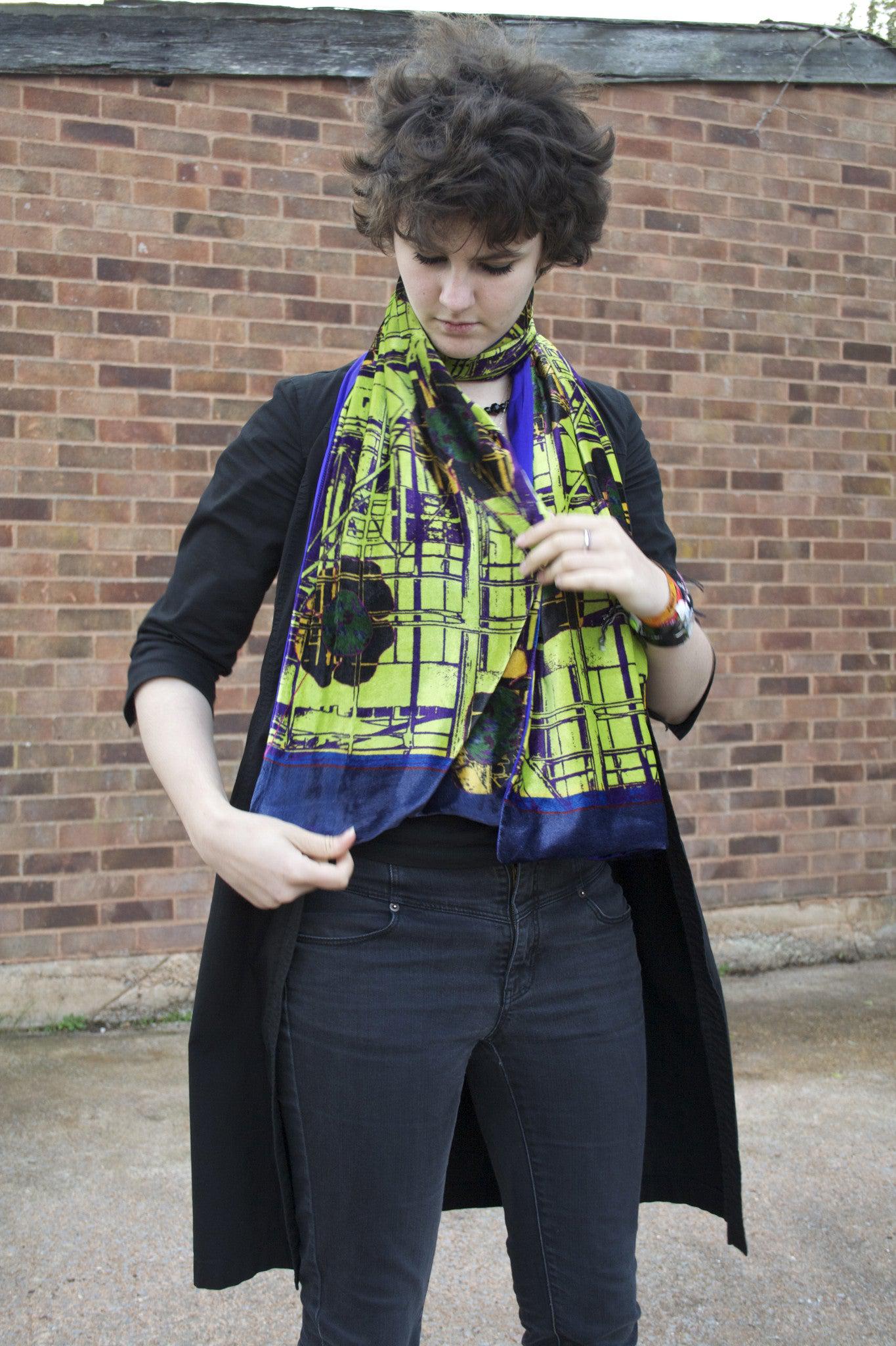 Large Velvet Scarf- Urban Flower