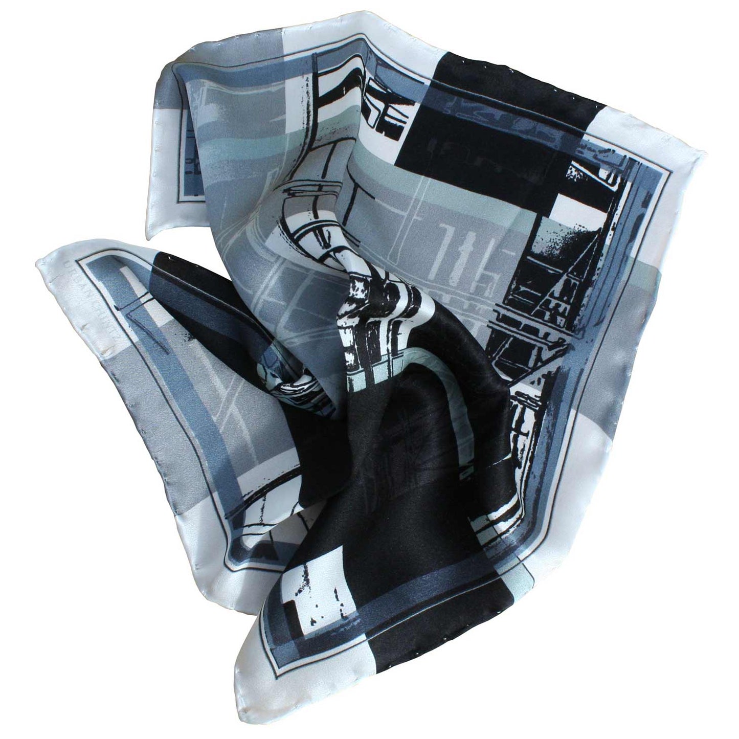 Mens Silk Pocket Square -Scaffold check Monochrome