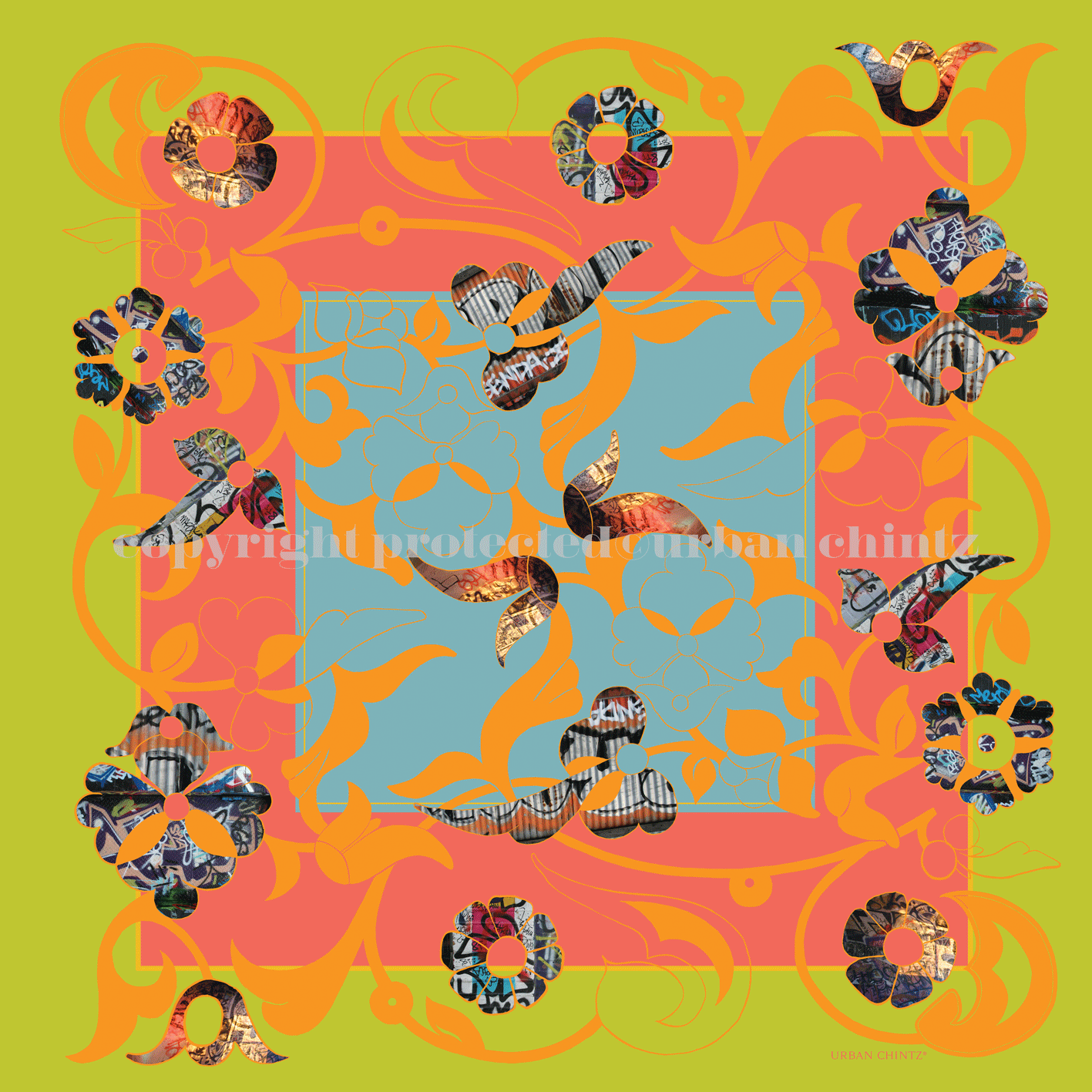 Silk square scarf, East London