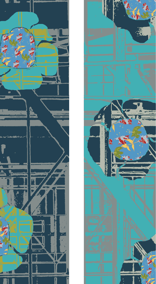 Silk Twilly, double sided Urban Flower