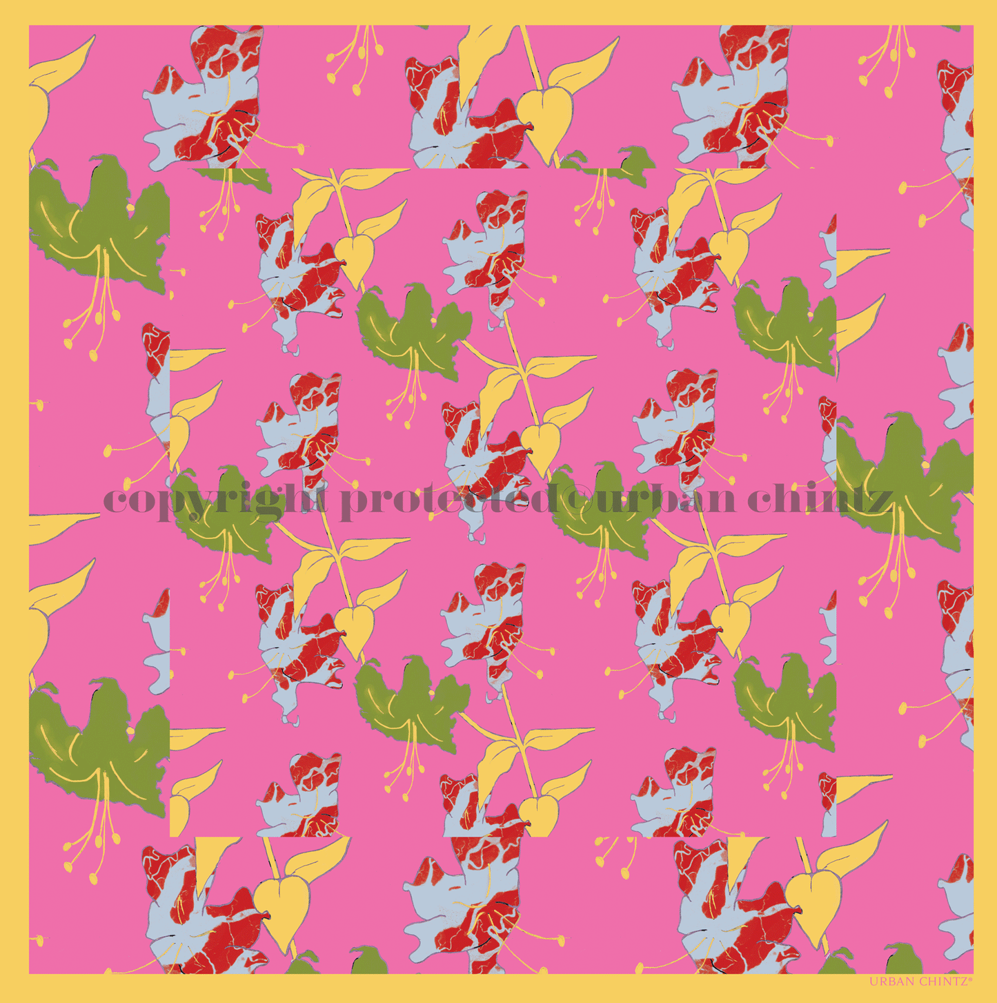 Silk square scarf pink Lilies