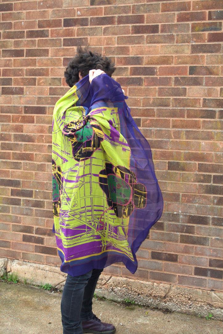 Silk georgette scarf-urban flower