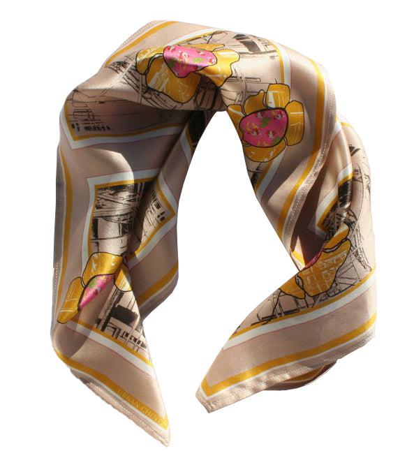 Silk square scarf Original Flower