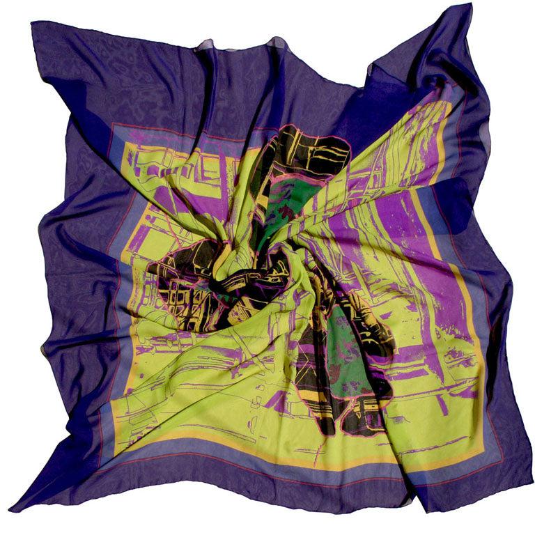 Silk georgette scarf-urban flower