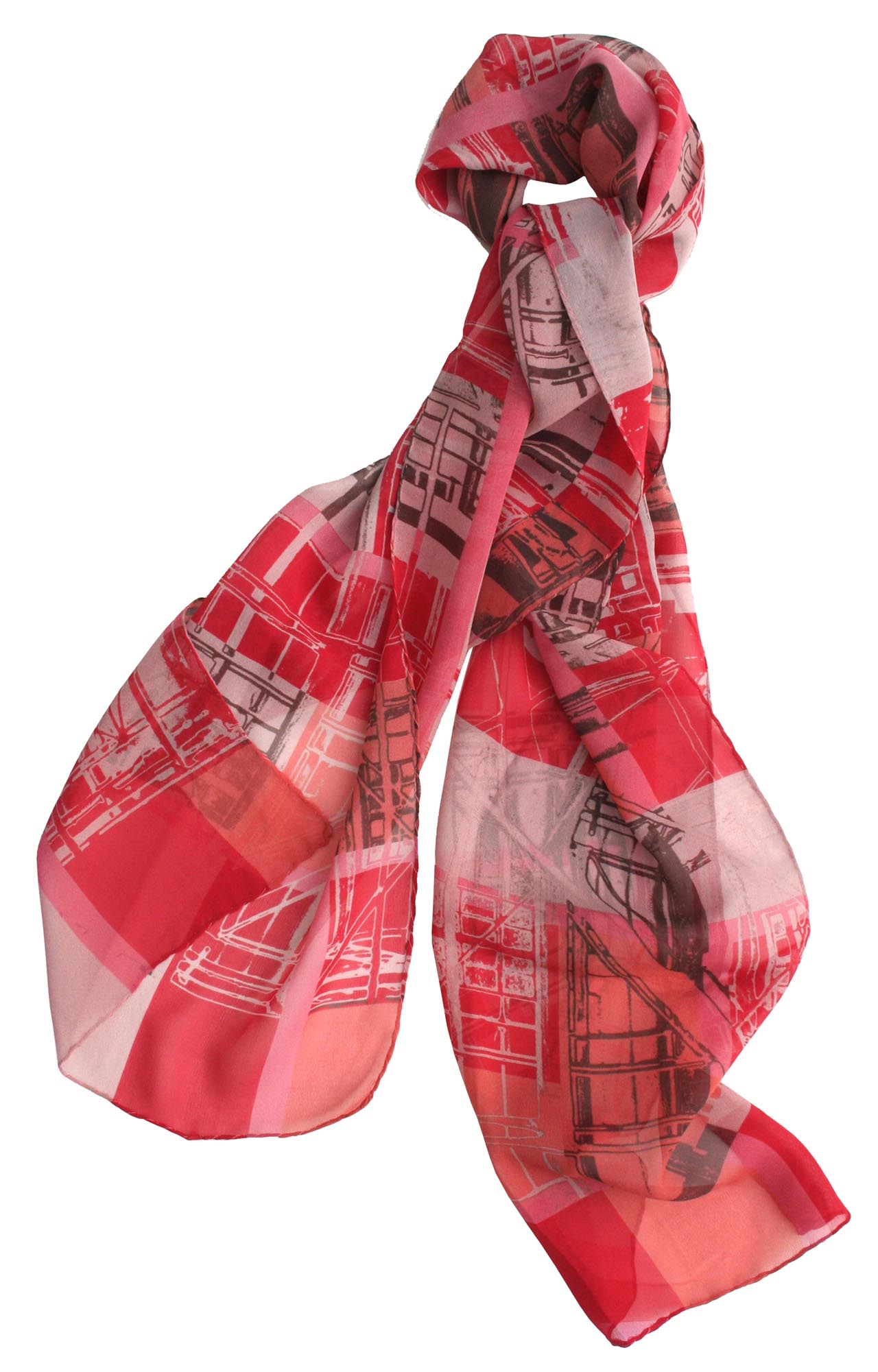 Silk Georgette Scarf-Red Scaffolding Check
