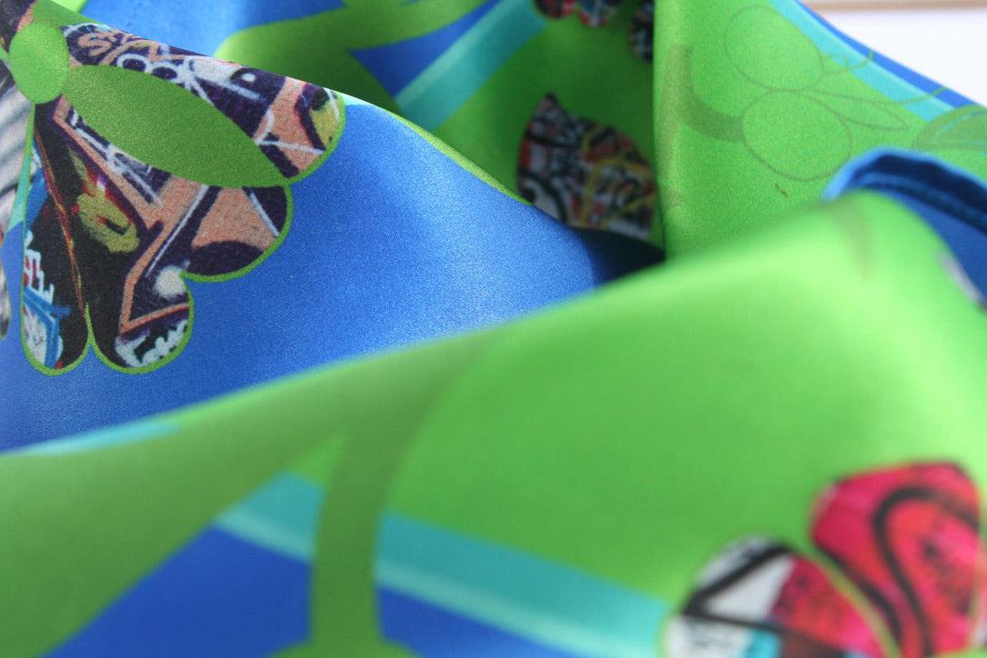 Silk square scarf East London- Blue and green