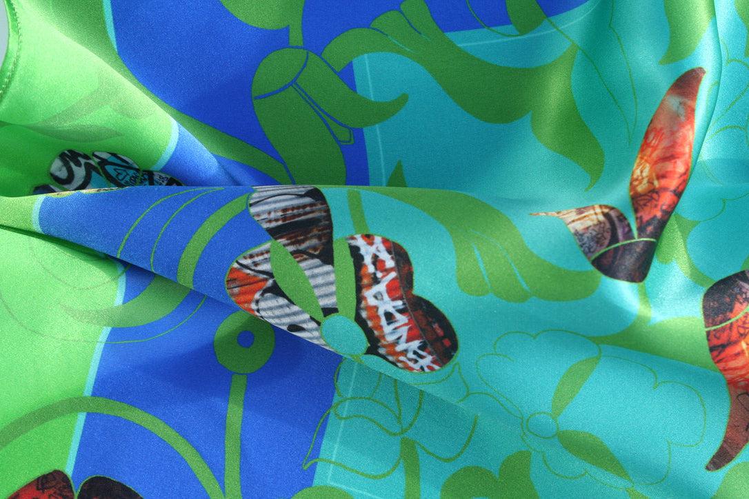 Silk square scarf East London- green, turquoise