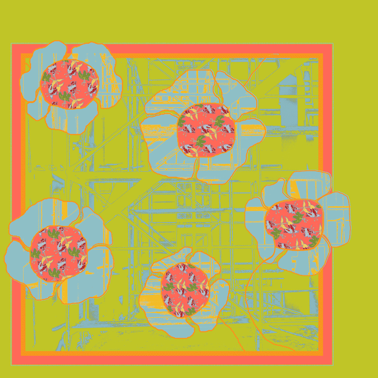 Large square Silk Shawl/scarf -Urban flower