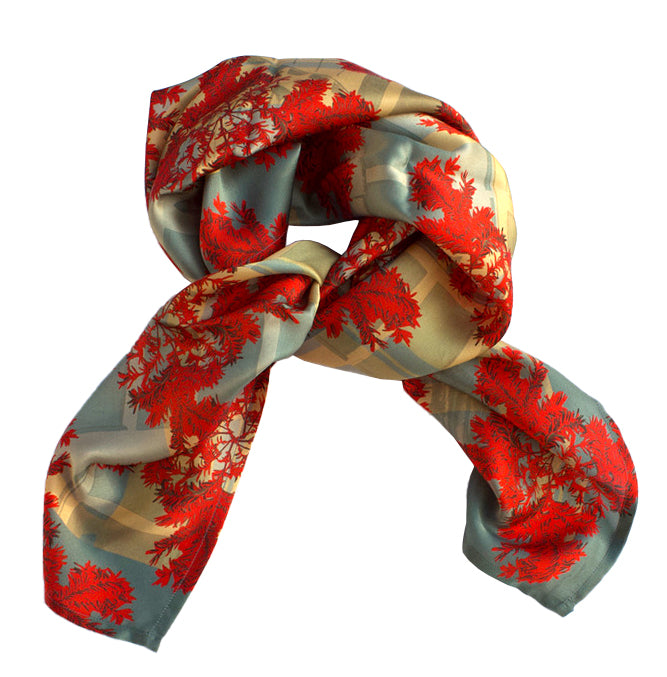 Silk satin square scarf Urban Yew, grey border