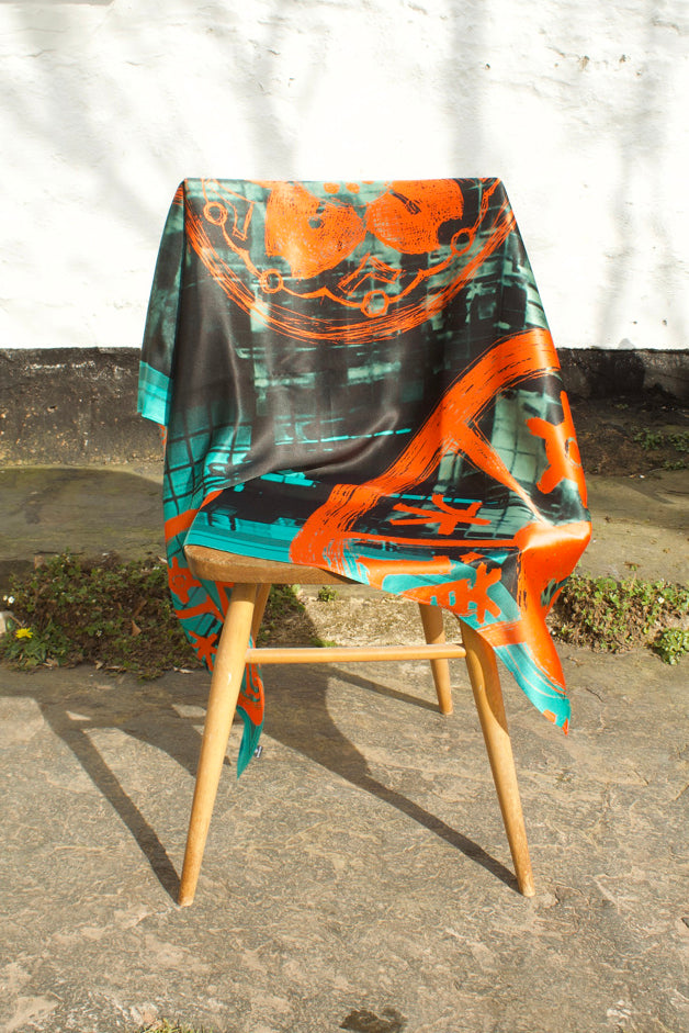large square silk satin scarf-Tokyo Drain