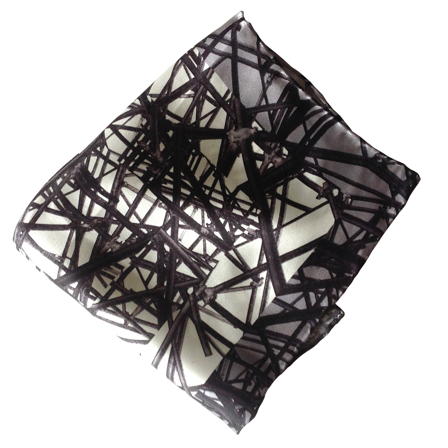 Silk Pocket Square-Monochrome geometric scaffolding print grey border