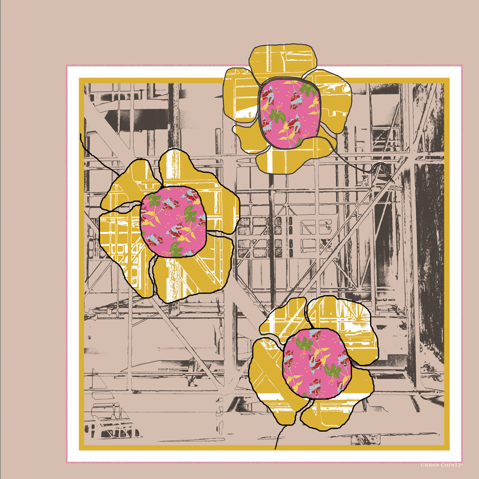 Original urban flower, square silk scarf