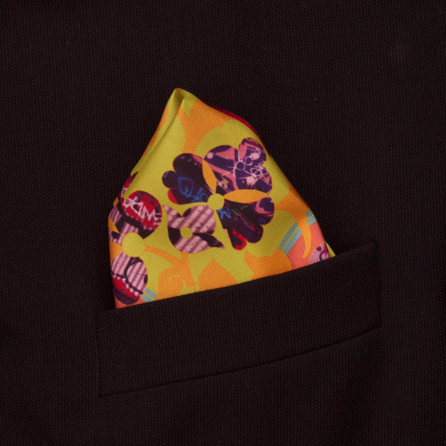 Silk Pocket Square-East London chartreuse/coral