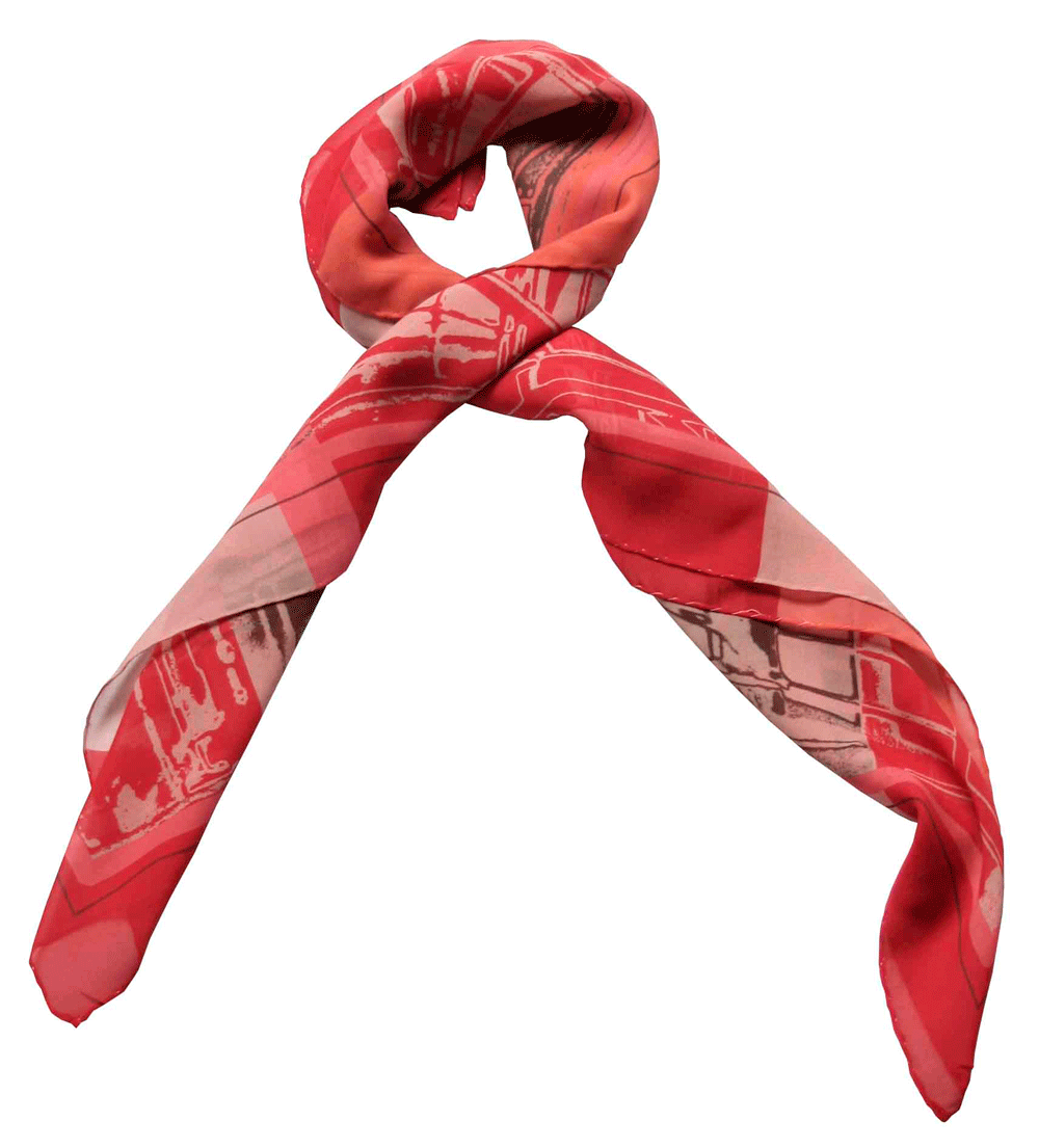 square silk scarf -Red Scaffolding check