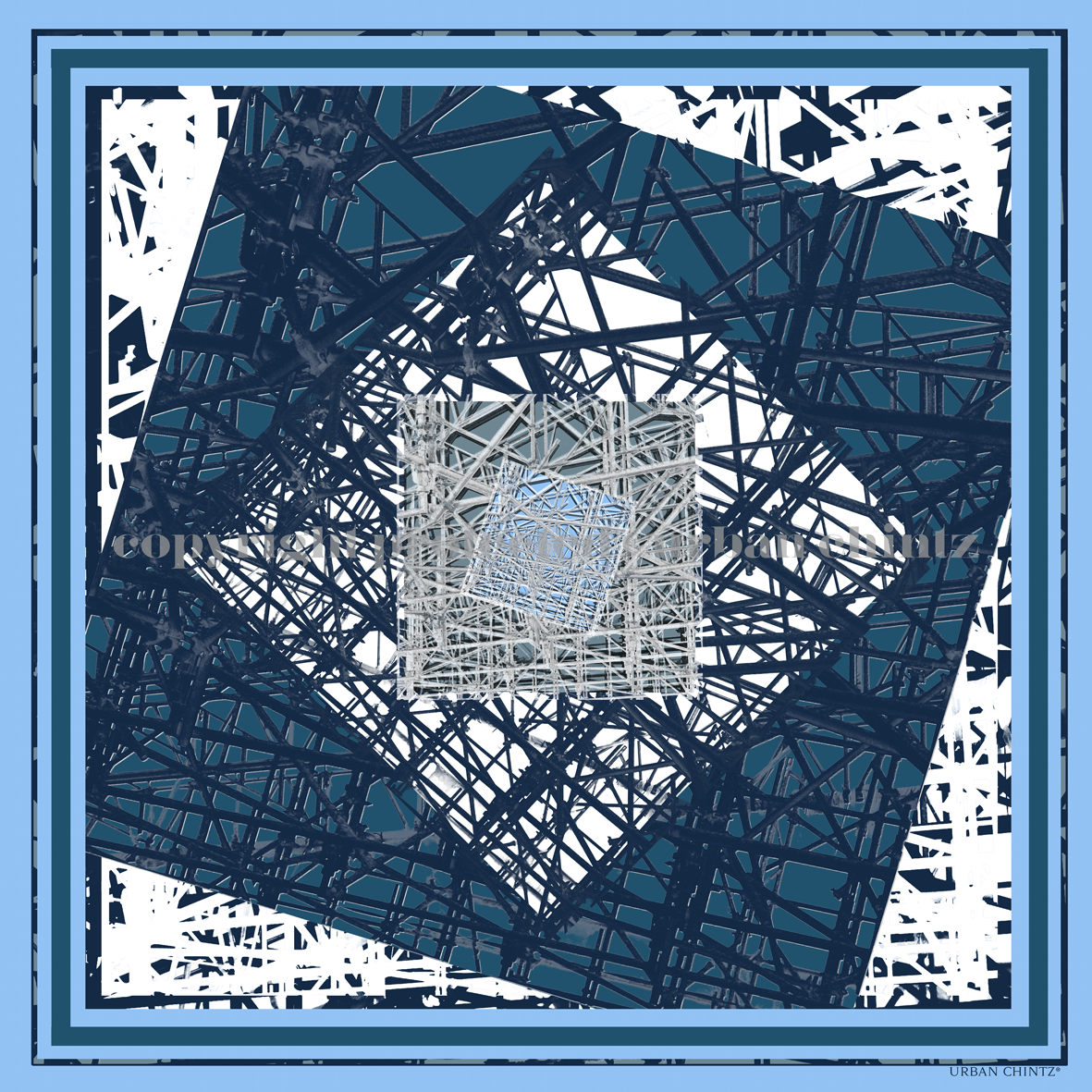 Silk Pocket Square-Blue and White geometric scaffolding print