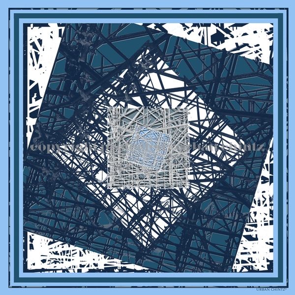 Silk square scarf, Geometric scaffolding Blue