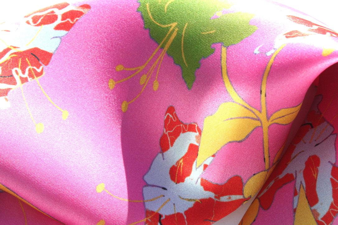 Silk square scarf pink Lilies