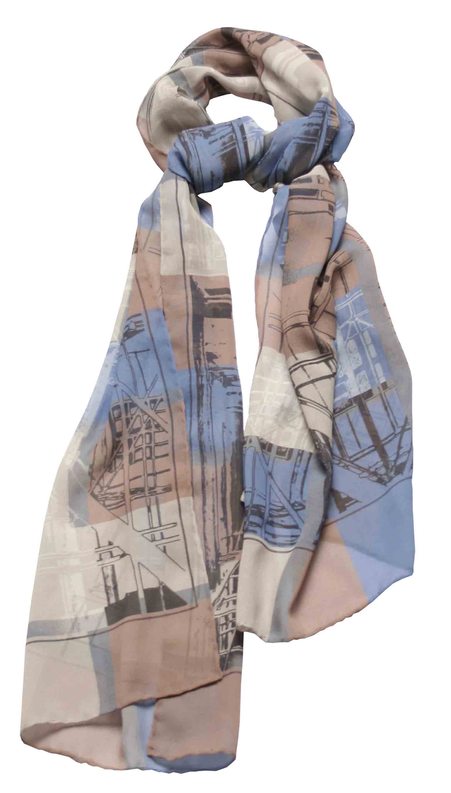 Silk scarf -Blue Scaffolding check