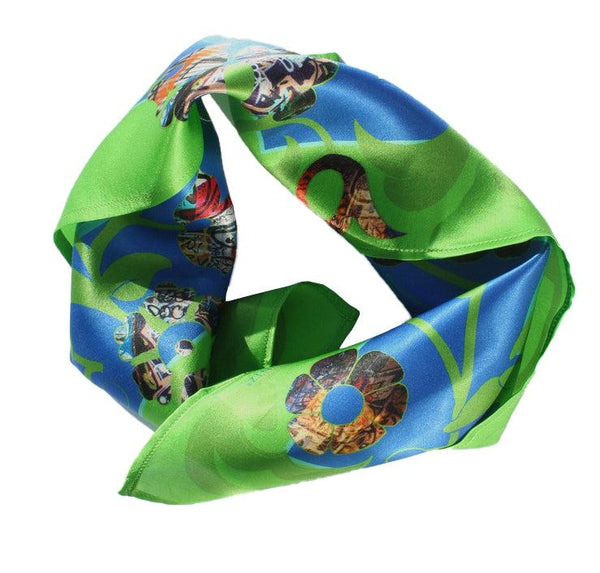 Silk square scarf East London-  green, turquoise