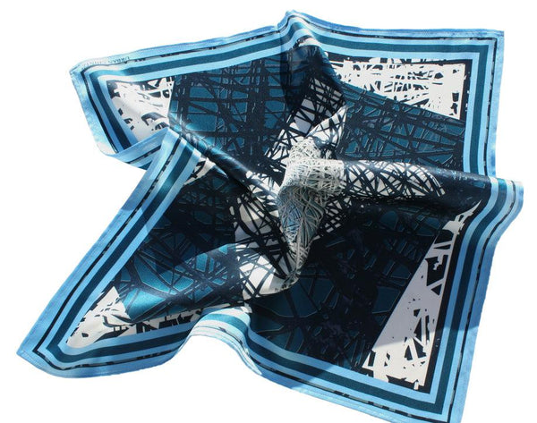 Silk square scarf, Geometric scaffolding Blue