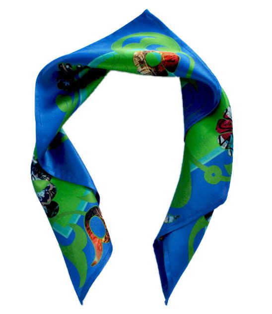 Silk square scarf East London- Blue and green