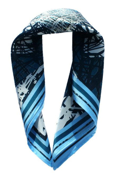 Silk square scarf, Geometric scaffolding Blue