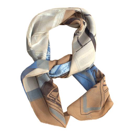 Silk scarf, Scaffolding Check - blue