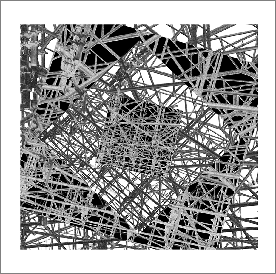 Silk Pocket Square-Monochrome geometric scaffolding printed